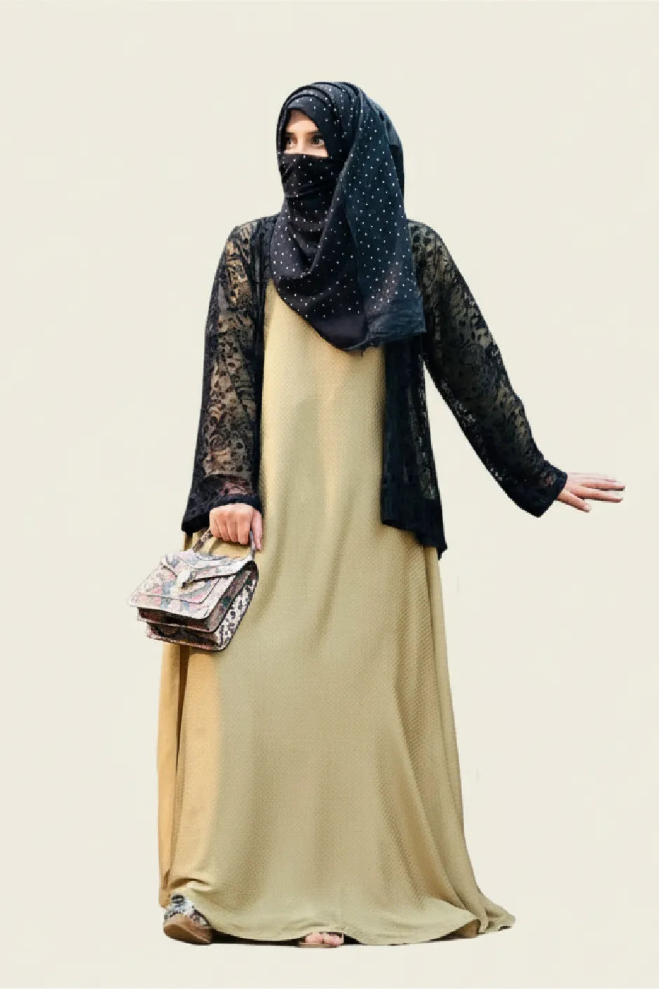 Golden Kimono with Black Jacket